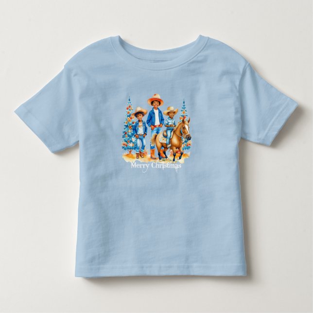 Camiseta De Bebé Vaquero Vaquera Niños Con Caballo Feliz Navidad (Anverso)