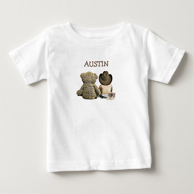 Camiseta De Bebé Vaquero y Teddy Bear Baby Tee personalizados (Anverso)