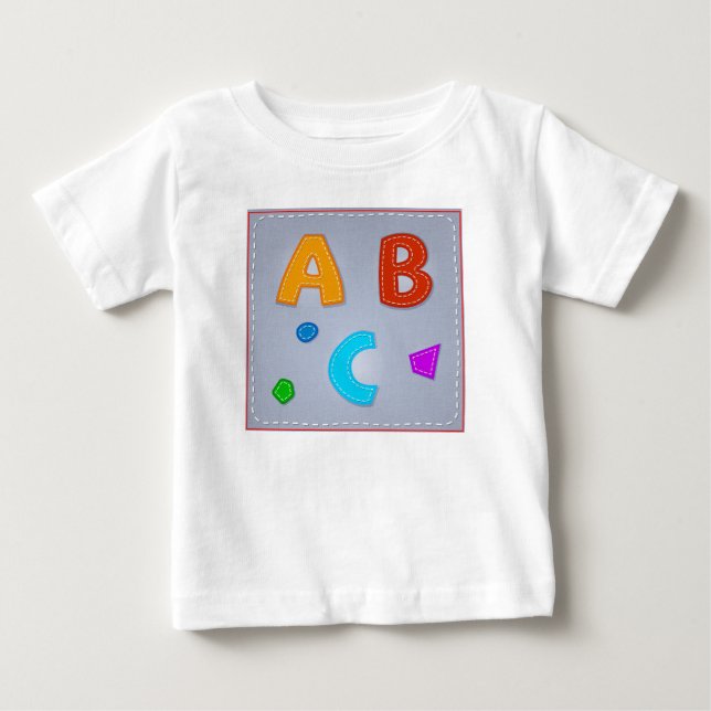 Camiseta De Bebé Vector ABC Alphabet Stitts Rojo Azul Púrpura Orang (Anverso)