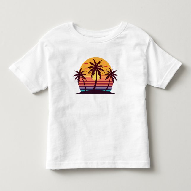 Camiseta De Bebé Vector Atardecer con Palmeras (Anverso)