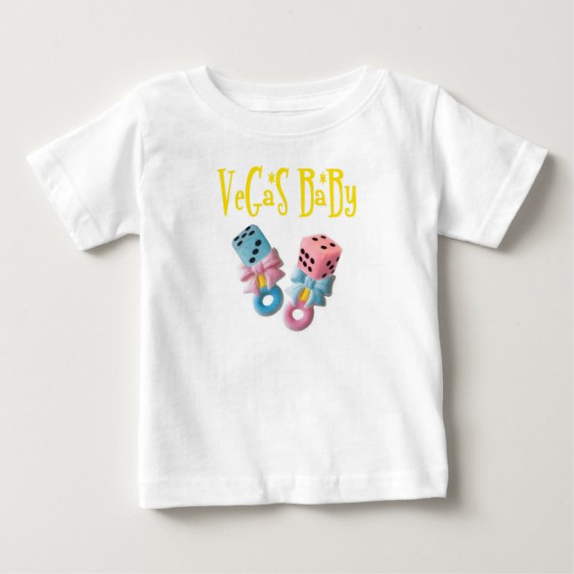 Camiseta De Bebé VeGaS BaBy Boy / Chica Pink y Blue Dice Rattles! (Anverso)