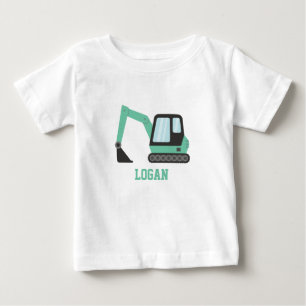 Camiseta De Bebé Vehículo Excavadora Verde de Construcción para Niñ