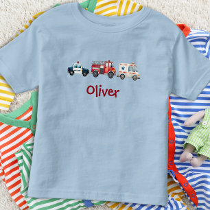 Camiseta De Bebé Vehículos de Emergencia en Acuarela para Niños