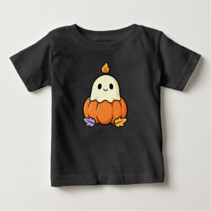 Camiseta De Bebé Vela de Fantasma Adorable en Calabaza Halloween