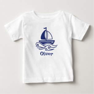 Camiseta De Bebé Velero Azul Minimalista Navegando Marítimo