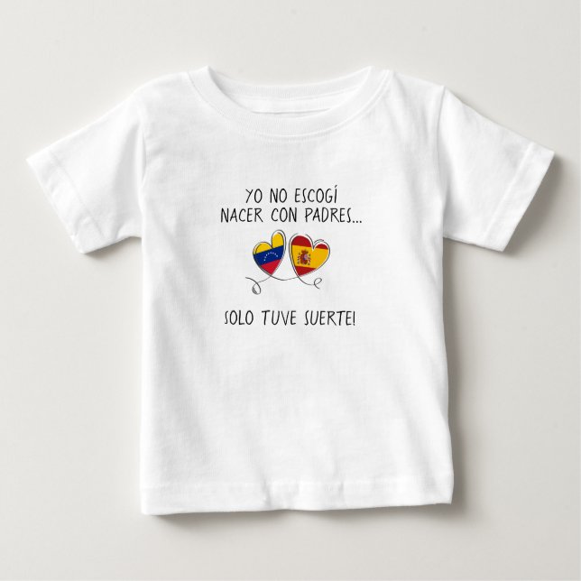 Camiseta De Bebé Venezuela España – “Solo tuve suerte” –bicultural (Anverso)