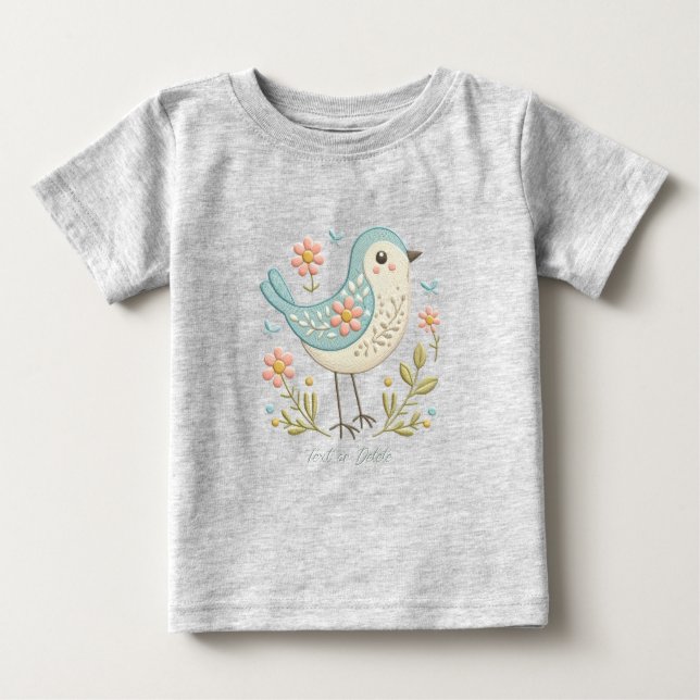 Camiseta de bebé verde floral Little Bird (Anverso)