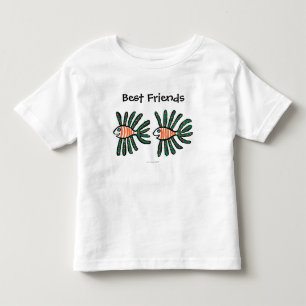 Camiseta De Bebé Verde y pescados gemelos anaranjados de la aleta