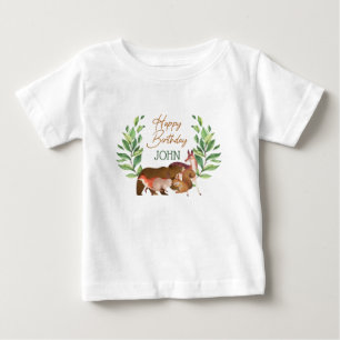 Camiseta De Bebé Verdor Bosque de Woodland Animales Felices Cumplea