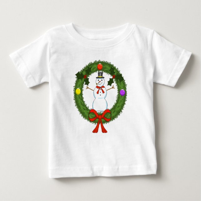 Camiseta De Bebé Vestido de bebé con hombre de nieve en corona (Anverso)
