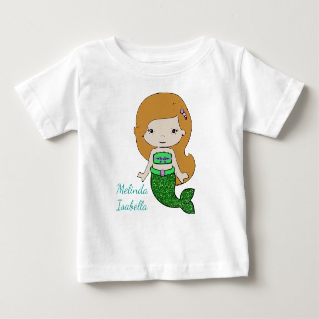 Camiseta De Bebé Vestido de bebé sirena verde personalizado (Anverso)