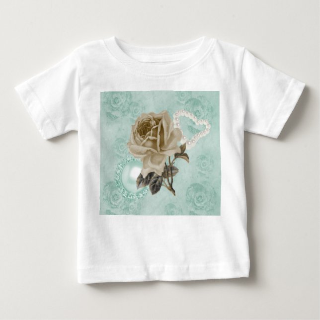 Camiseta De Bebé Vestido de encaje blanco para niñas pequeñas con r (Anverso)