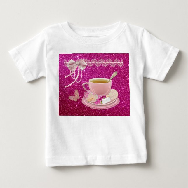 Camiseta De Bebé Vestido de niña pequeña con volantes de té rosa br (Anverso)
