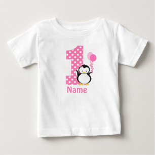 Camiseta De Bebé Vestido personalizado pingüino del rosa del chica