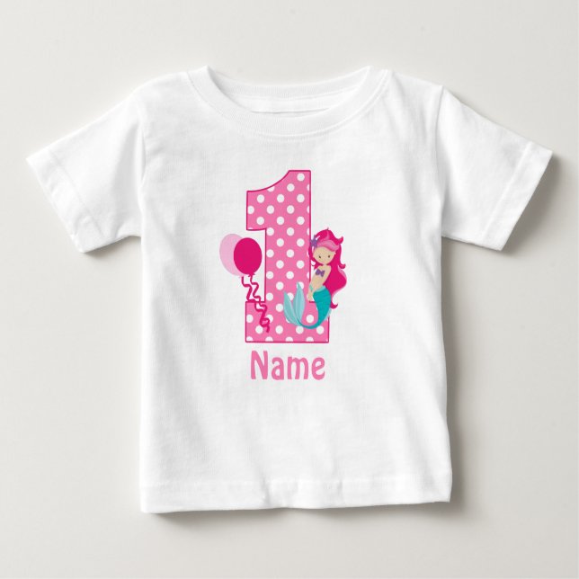 Camiseta De Bebé Vestido personalizado sirena del rosa del chica (Anverso)
