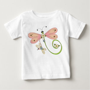 Camiseta De Bebé Vestido rosado del insecto del verde azul de las