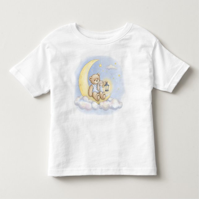 Camiseta De Bebé Viaje a la Luna, Teddy y Conejo (Anverso)