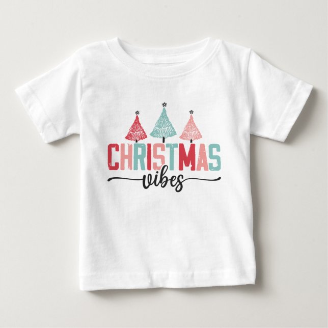 Camiseta De Bebé Vibes de navidades - Diseño de árboles festivos (Anverso)