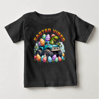 Camiseta De Bebé Vibes de Pascua: Dino en un camión con huevo de Pa