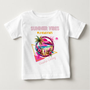 Camiseta De Bebé Vibes de verano, diseño de leopardo rosa para días