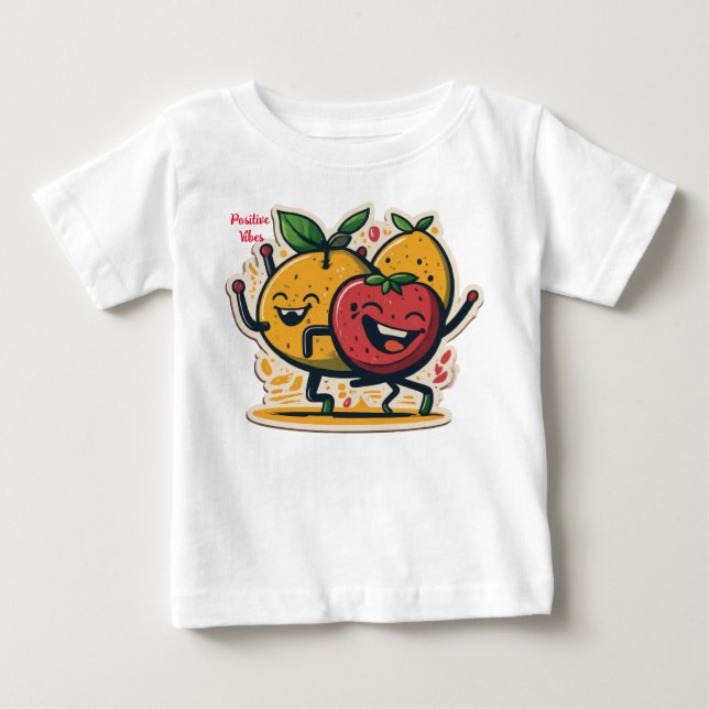 Camiseta De Bebé vibración positiva y fruta bailarina alegre blanco (Anverso)
