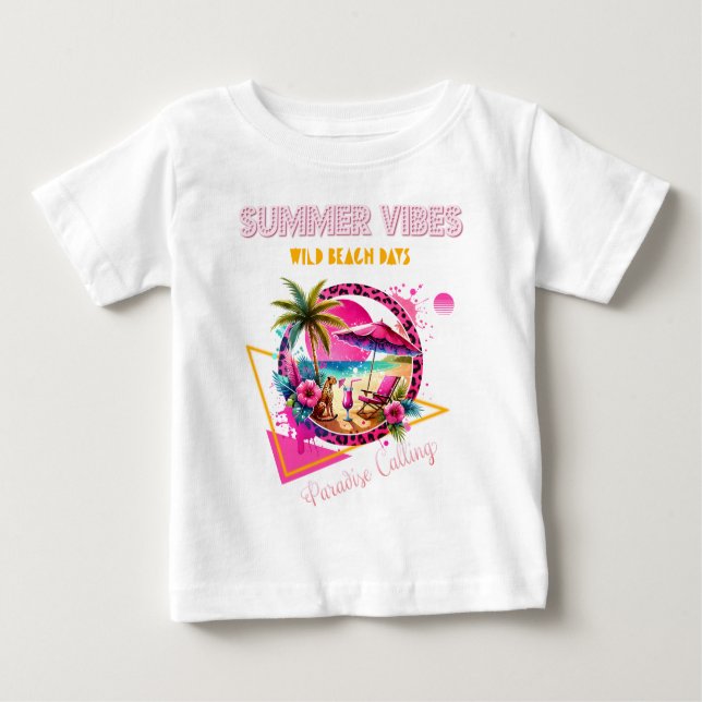 Camiseta De Bebé Vibraciones de Verano, Diseño de Leopardo Rosa par (Anverso)