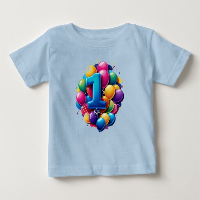 Camiseta De Bebé Vibrant Balloon Cluster With Large Number One (Anverso)