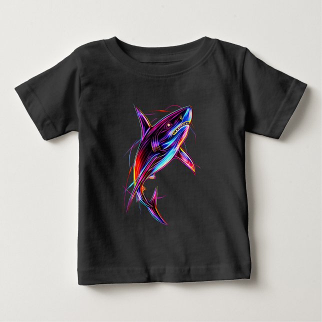 Camiseta De Bebé Vibrant Neon Shark Modern Digital Ocean (Anverso)