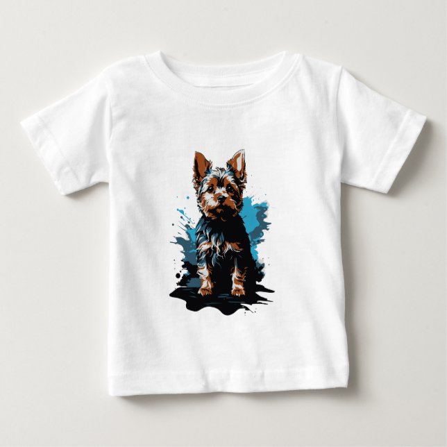 Camiseta De Bebé Vibrant Yorkshire Terrier Splash Art (Anverso)