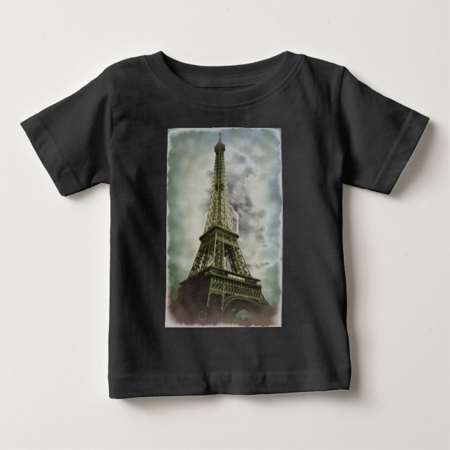Camiseta De Bebé Viejo efecto fotográfico Torre Eiffel París (Anverso)
