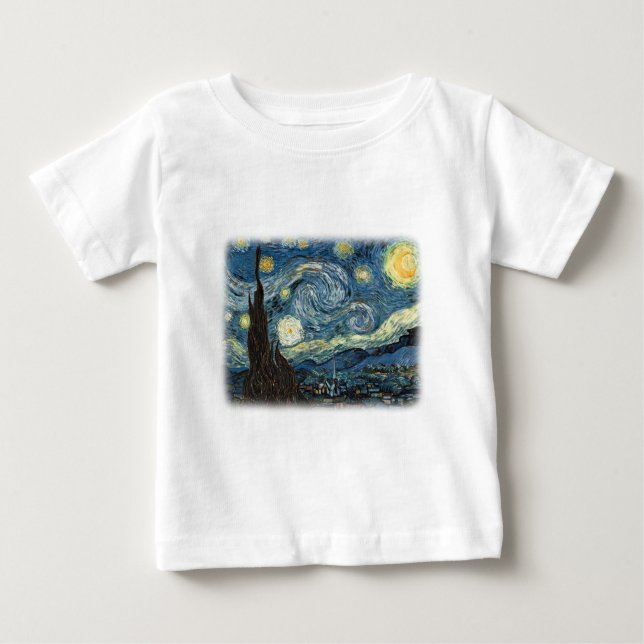 Camiseta De Bebé Vincent van Gogh, Noche Starry. Arte famoso. (Anverso)