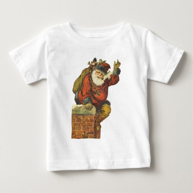 Camiseta De Bebé Viñeta Santa cayendo por la chimenea (Anverso)