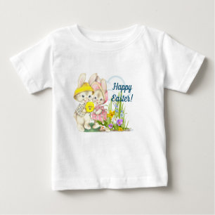 Camiseta De Bebé Vintage Bunnies & Flowes Feliz Pascua