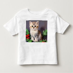 Camiseta De Bebé Vintage Christmas Kitten and Holly