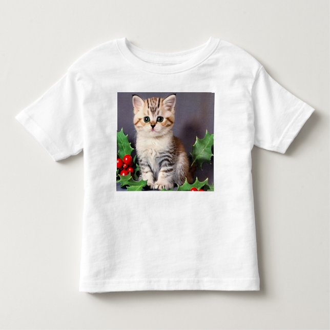 Camiseta De Bebé Vintage Christmas Kitten and Holly (Anverso)