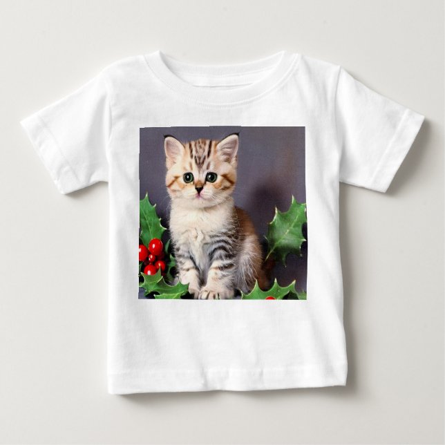 Camiseta De Bebé Vintage Christmas Kitten and Holly (Anverso)