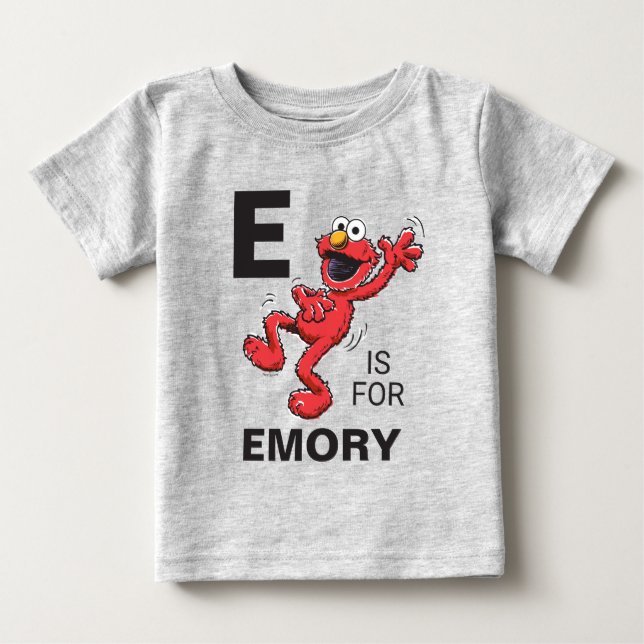 Camiseta De Bebé Vintage - E es para Elmo | Añadir su nombre Baby B (Anverso)