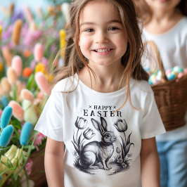 Camiseta De Bebé Vintage Happy Easter Bunny con Tulips Retro Ink