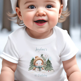 Camiseta De Bebé Vintage Snowman Boy Blue Name First Birthday