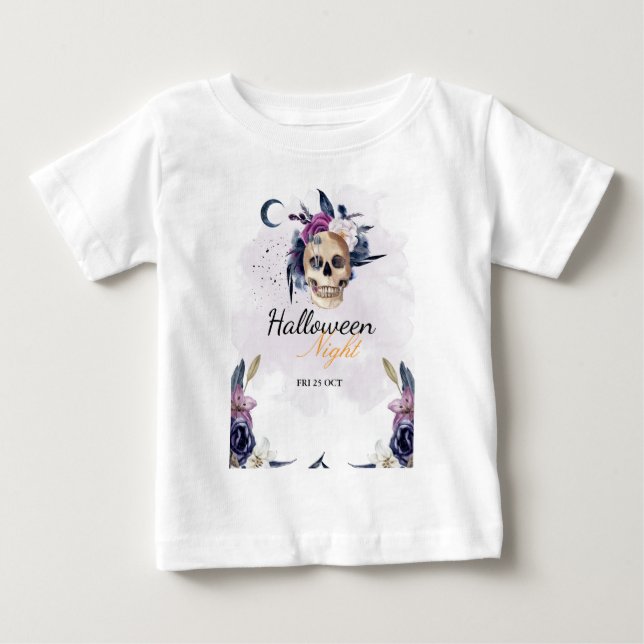 Camiseta De Bebé Violet Watercolor Halloween Party Cráneo gótico (Anverso)
