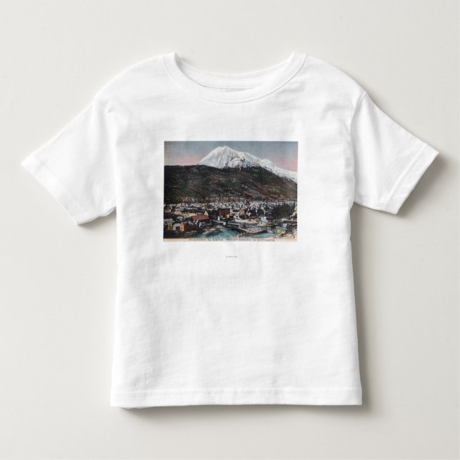 Camiseta De Bebé Vista de la ciudad y del soporte DeweySkagway, AK (Anverso)