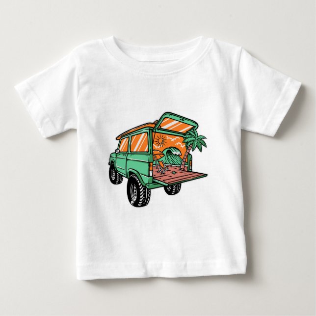Camiseta De Bebé Vista de la playa en el Ilustracion de coches dive (Anverso)