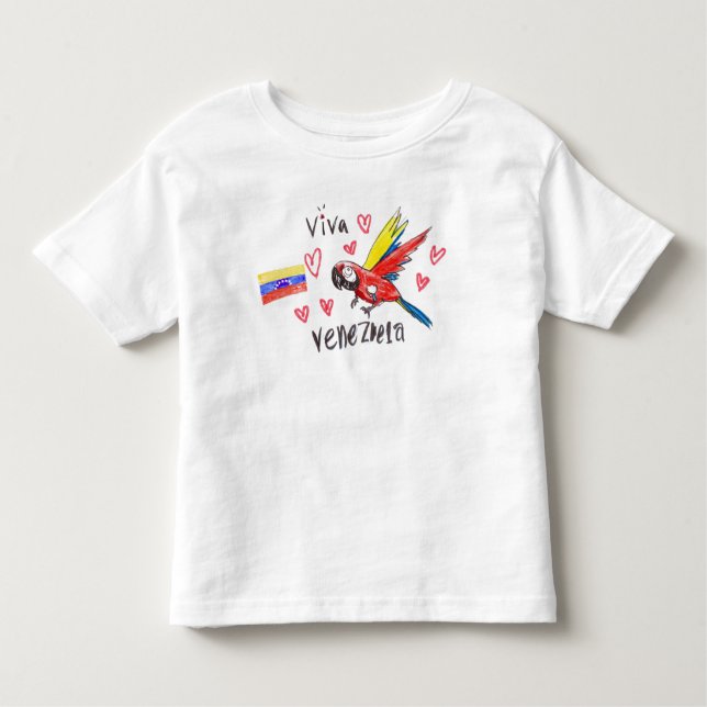Camiseta De Bebé Viva Venezuela – Guacamaya y Bandera infantil (Anverso)