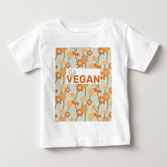 Camiseta De Bebé ¡Vive vegano! Flores retro discretas de los años 7 (Anverso)