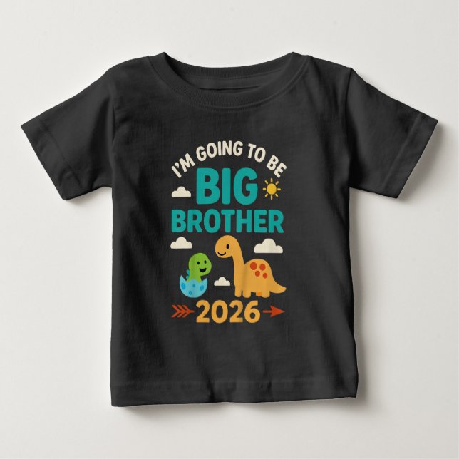 Camiseta De Bebé Voy a ser un hermano mayor 2026 dinosaurio  (Anverso)