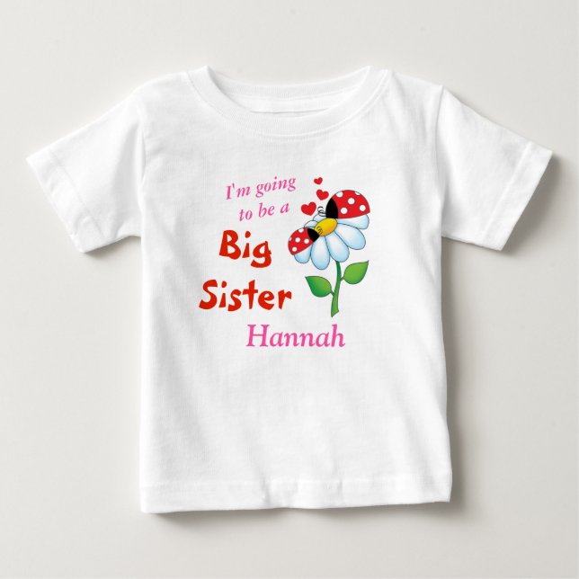 Camiseta De Bebé Voy a ser una Gran Hermana Flor de Ladybugs (Anverso)