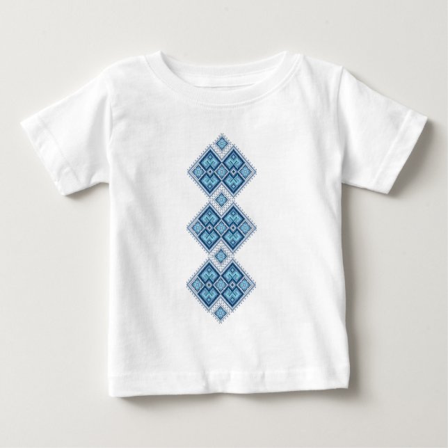 Camiseta De Bebé Vyshyvanka ucraniano del azul del bordado (Anverso)