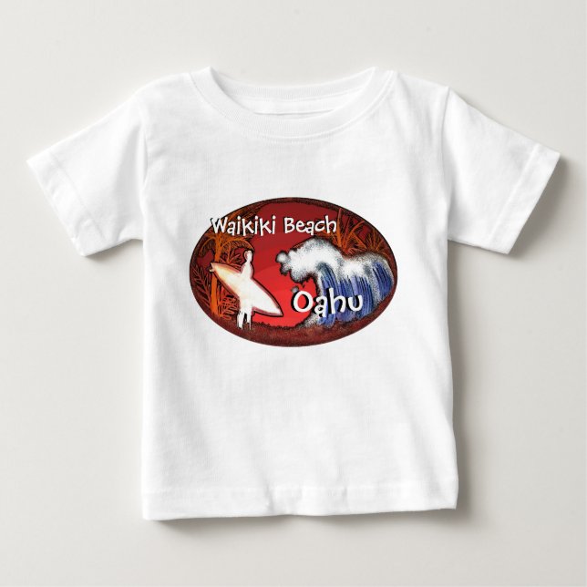 Camiseta De Bebé Waikiki Beach Oahu Hawaii juego de arte para niños (Anverso)