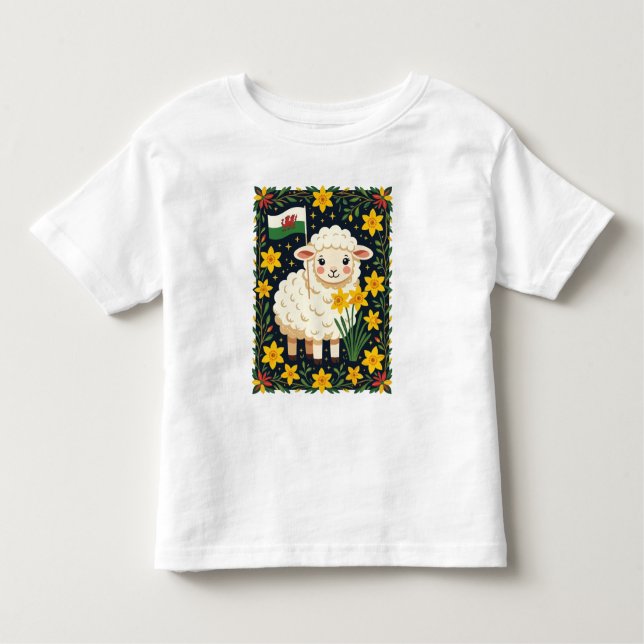 Camiseta De Bebé Wales Follower Cute Lamb Surrounded By Daffodils (Anverso)
