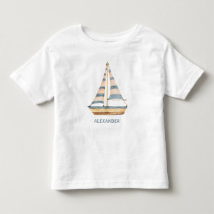 Camiseta De Bebé Watercolor Blue Stripe Sailboat
